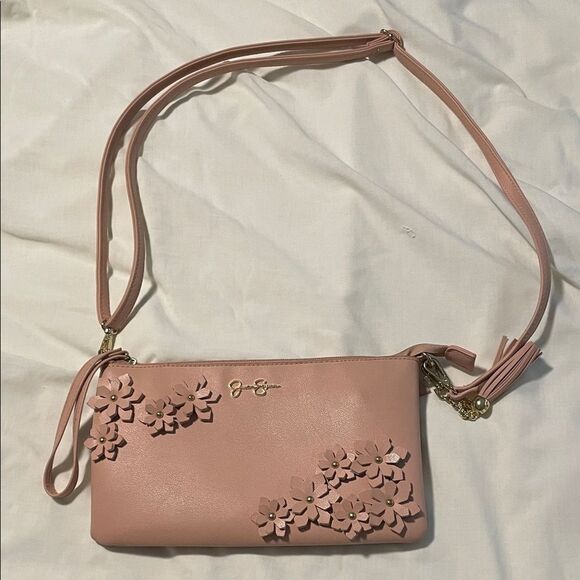 Jessica Simpson Blush Pink Floral Crossbody Bag zippered bag - Picture 1 of 6